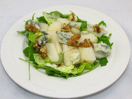 Voedzselzandloper-proof: Groene salade met peer en gorgonzola