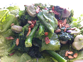 Groene salade van Romaine sla, spinazie, bimi, peultjes en... tuinboontjes