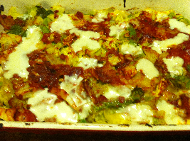 lasagne van knolselderij met groene kool, aubergine en tomaten uit blik. Heerlijk zonder lasagnevellen!